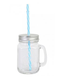Jug with straw BLUE/WHITE