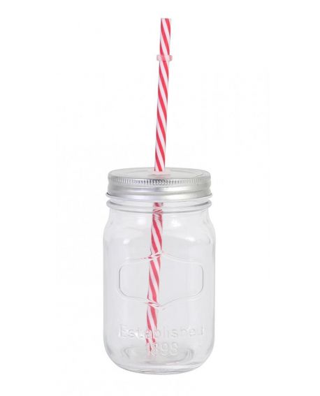 Jar with straw RED/WHITE
